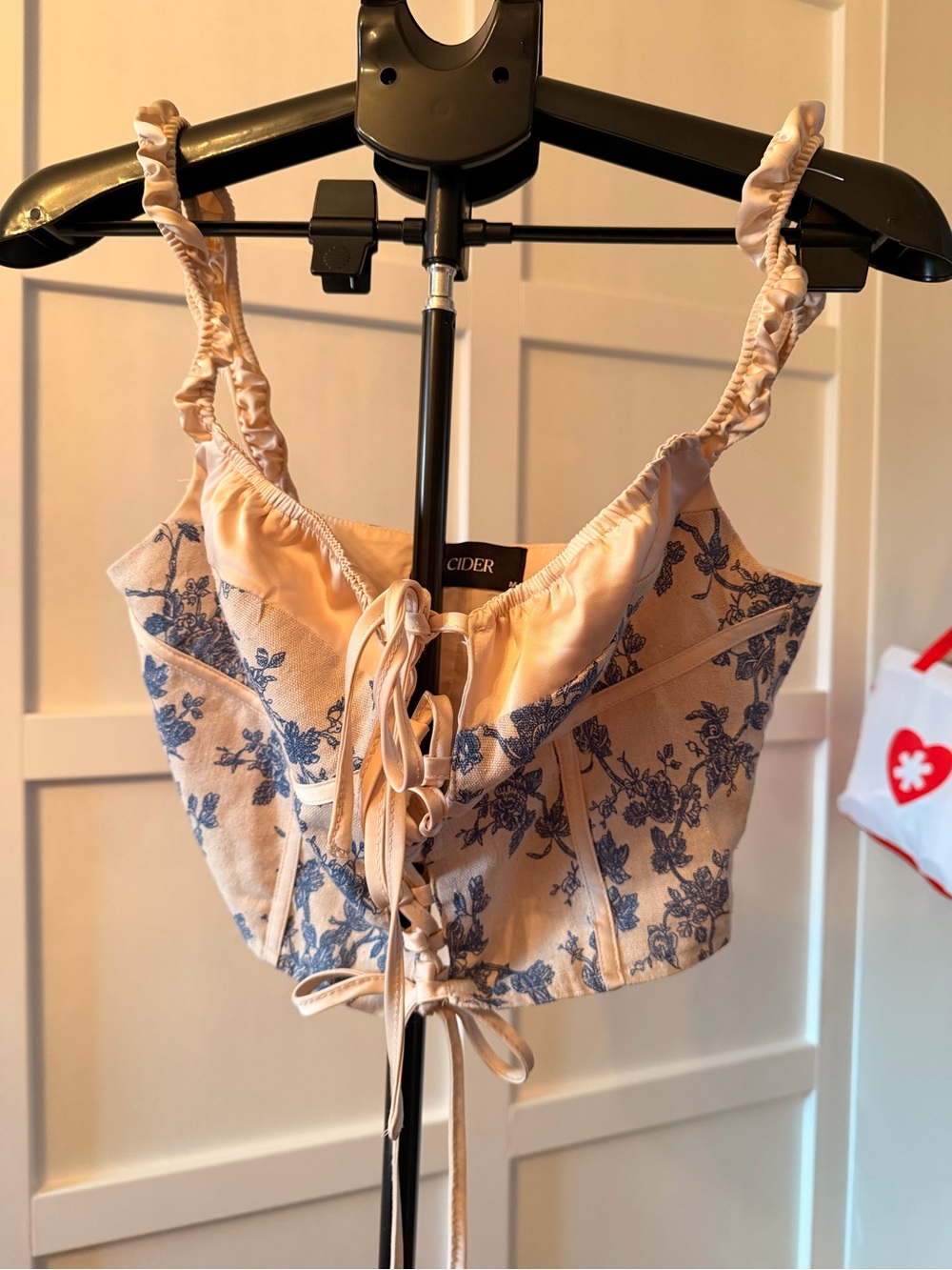 CIDER Blue Floral Toile Corset Top Size M Lace Up Bustier